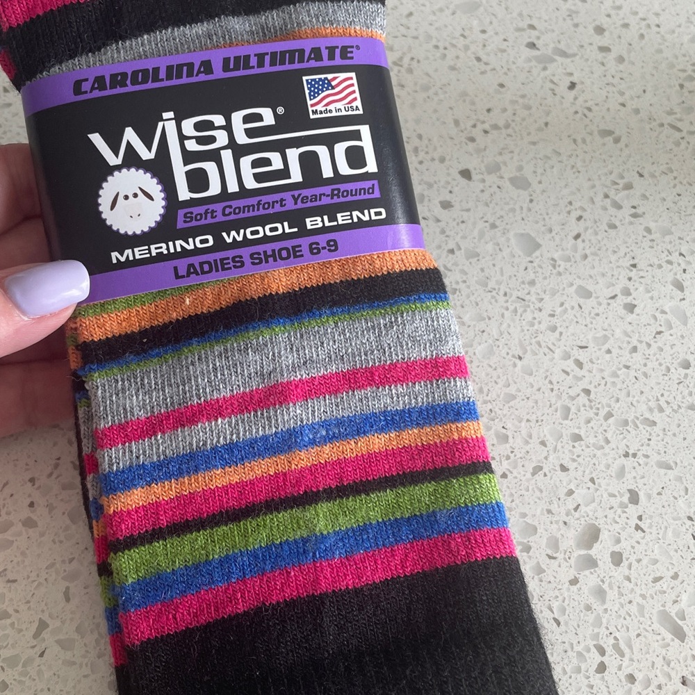 Merino wool blend multi-coloured socks | Size: fits 6-9